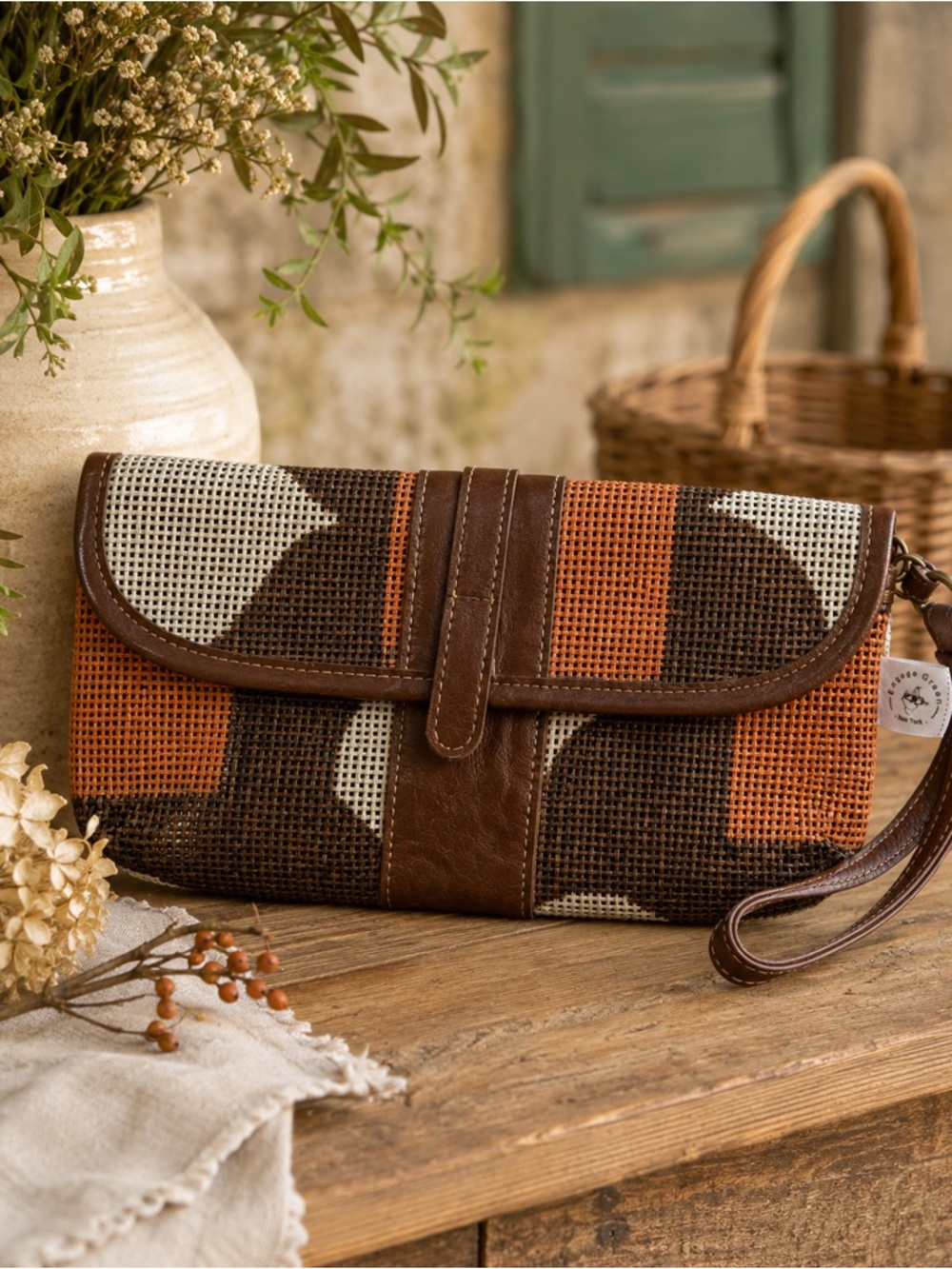 Engage Green Woven Wristlet Clutch NWT Eco-Friendly Vegan Leather Brooklyn NY